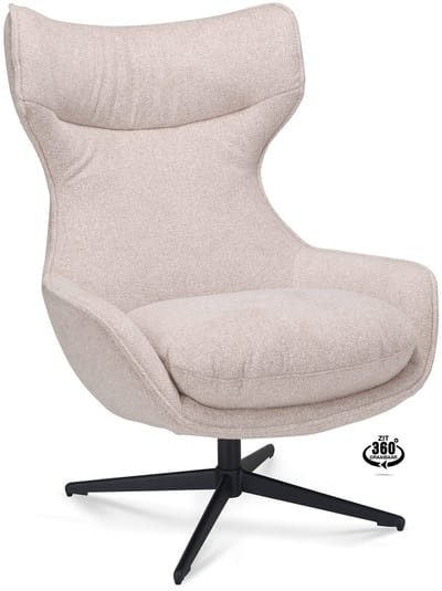 Icon Living - Fauteuil Otto - Stof Leo Sand - Poot Zwart 360° Draaibaar