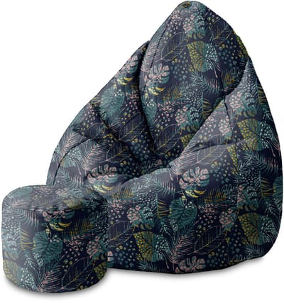 DreamRoots Velvet Zitzak voor Volwassenen – Luxe Beanbag met Voetsteun en Afneembare Hoes – Inclusief Vulling – 80x80x120 cm - Animal Textures Plants