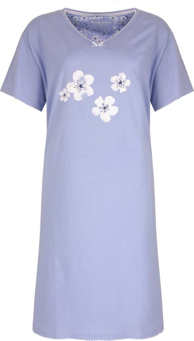 Tenderness Dames Nachthemd - Bloemenprint - Licht Blauw - Maat S