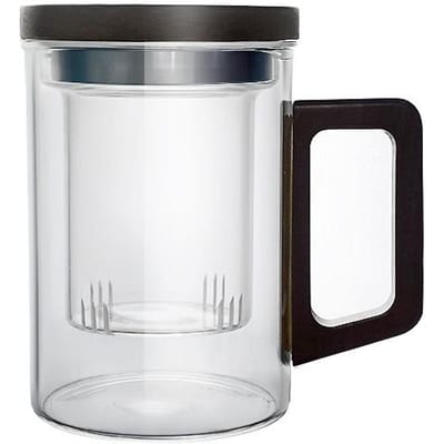 Tasse à Thé avec Séparation Eau/Thé Grande Capacité Ménage Résistante à la Chaleur Verre Tasse à Eau Bois de Noyer Verre Borosilicaté Élevé Tasse en Trois Pièces 400Ml (white box) white