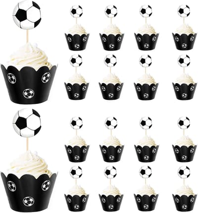 Muffins Decoratie 36 Stuks - Voetbal Cupcake Topper & Wrapper - Perfect voor Kinderfeestje - ShopVlot