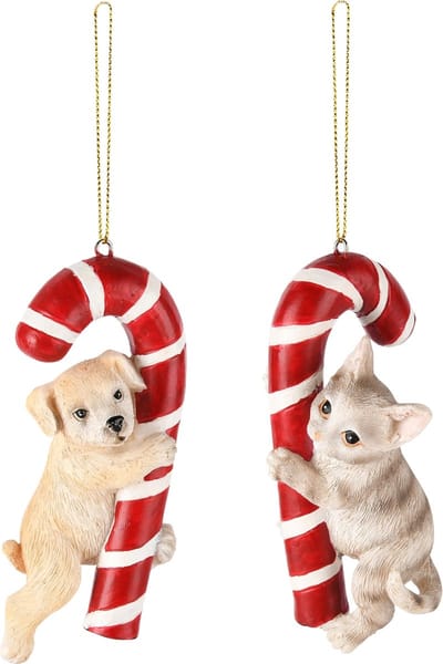 Dekoratief | Hanger hondje/poes m/zuurstok, resina, 6x5x11cm, set van 2 stuks | A245246