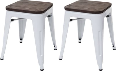 Set van 2 krukken MCW-A73 incl. houten zitting, metalen kruk, stapelbaar ~ wit