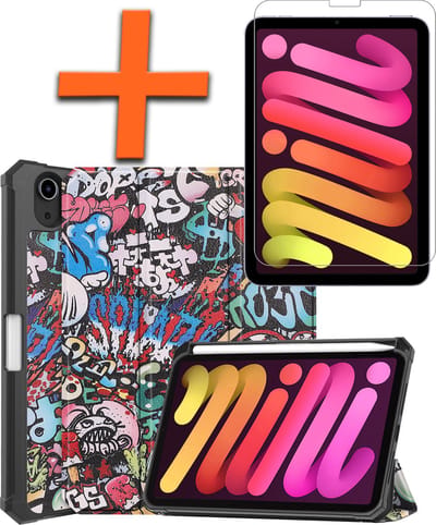 Hoesje - Geschikt voor Apple iPad Mini 6 (2021) - 8.3 inch - 6e Generatie - Met Screenprotector - Trifold Bookcase - Hard Cover Case - Met Uitsparing Geschikt voor Apple Pencil - Hardcover Book - Tablet Hoes - Graffity