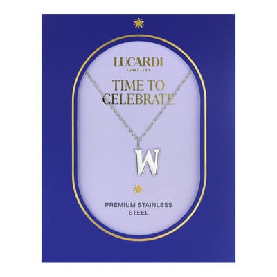 Lucardi Dames Stalen ketting letter W - Ketting - Staal - Zilverkleurig - 47 cm