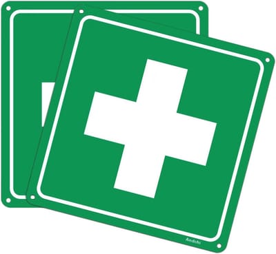 EHBO-borden en Veiligheidssignalen - 2 Stuks Groen met Wit Kruis voor Reddingsweg en Nooduitgang