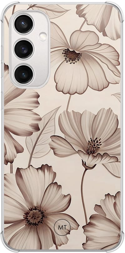 Hoesje (shockproof) geschikt voor Samsung Galaxy S23 FE - Sand flowers - Extra sterke case - TPU/polycarbonaat - Bloemen - Beige, Transparant