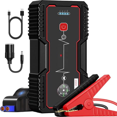 Krachtige Jumpstarter voor Auto – Startkabels 18000mAh – Acculader Auto 1500A – Starthulp met Zaklamp – Professionele Jumpstarters - met Powerbank – Accustarter voor Auto Startkabels met Kompas – Accu Booster Waterdicht – Zwart/Rood