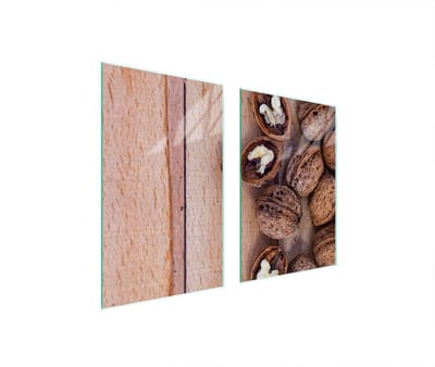 TMK ArtDeko - Glazen Beschermplaat - 35+30x52 cm - Walnoot