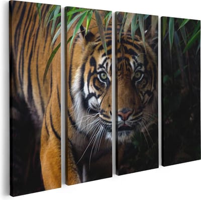 Artaza Canvas Schilderij Vierluik Tijger In De Jungle - 80x60 - Foto Op Canvas - Canvas Print