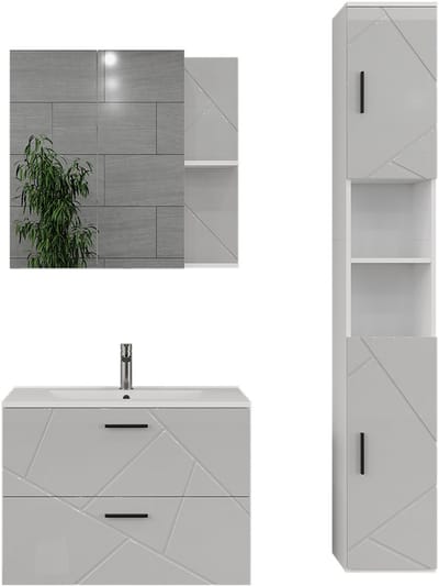 Vicco Badkamermeubelset Irma, Wit/Wit Hoogglans, 3-delig