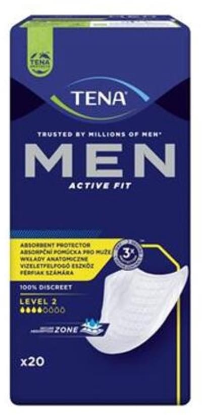 TENA Men – Active Fit Level 2 – Anatomische Inlegkruisjes voor Mannen – Medium Absorptie – Discreet – Comfortabel – 20 stuks