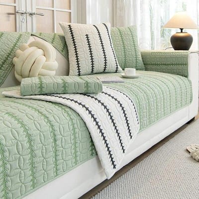 Gewassen Katoen Geborduurde Streep Sofa Mat Woonkamer Universele Sofa Hoes Antislip Effen Kleur Bankkussen Rugleuning Handdoek 70x70cm 1pcs