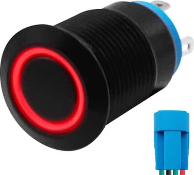 ProRide Metalen Pulsschakelaar 220V OFF-(ON) - 12mm - Momentschakelaar met Aansluitkabel - Spatwaterdicht - LED Indicatie Rood