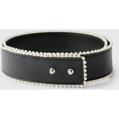 PU Belt With Mock Pearl Edging | Black | Size Medium