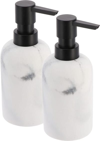 Tendance Zeeppompje/zeepdispenser - 2x - wit - marmer look - kunststof - 300 ml