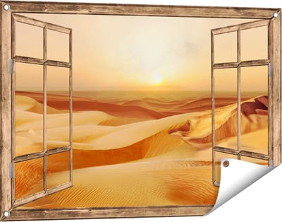 Gards Tuinposter Doorkijk Woestijn bij Zonsondergang in de Sahara - 90x60 cm - Tuindoek - Tuindecoratie - Wanddecoratie buiten - Tuinschilderij