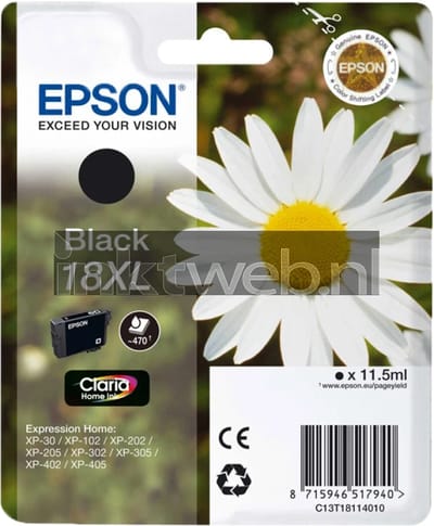 Epson T1811 nr. 18XL inktcartridge zwart hoge capaciteit (origineel)