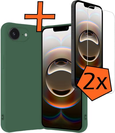Hoes - Met 2x Screenprotector - Geschikt voor Apple iPhone 16e - Sterk & Shockproof - Back Cover - Siliconen Case - Telefoon Hoes - Donkergroen
