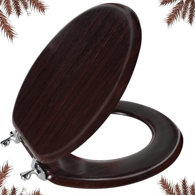Ronde toiletbril van gegoten hout met zinklegering scharnieren