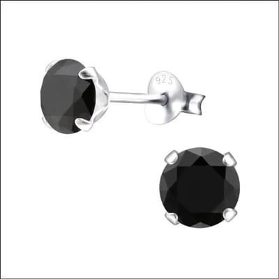 Aramat Jewels - Zilveren zirkonia oorbellen - Zwart -6mm - Uniseks