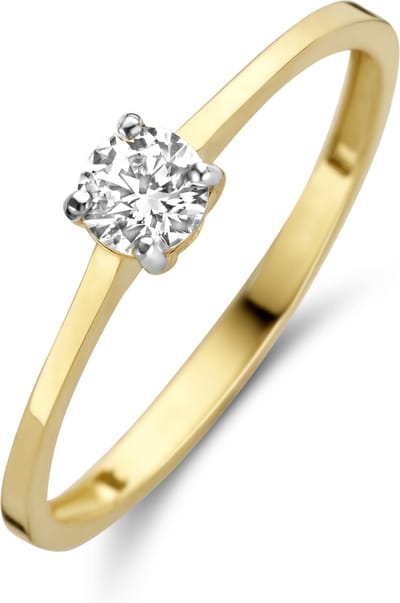 New Bling 9NBG-0195-52 Gouden Ring - Dames - Zirkonia - 4 mm - Solitair - Maat 52 - 4 Poot zetting - 14 Karaat - Goud