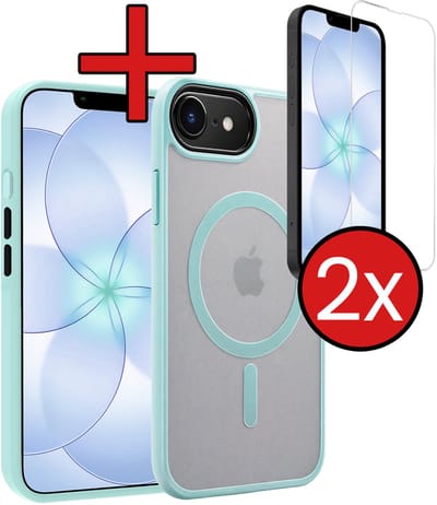 Hoesje - Met 2x Screenprotector - Geschikt voor Apple iPhone 17e - Magsafe Compatible - Sterk & Shockproof - Shock Proof Case - Back Cover - Telefoon Hoes - Telefoonhoes - Lichtblauw