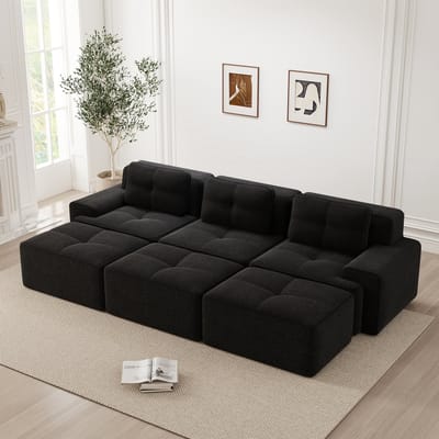 REDOM Modulaire 3-zits L-vormige hoekbank van cordstof met slaapfunctie – Diepe zit 74 cm – Loungebank & slaapbank voor woonkamer – Minimalistisch design – Zwart – 293x177x69 cm