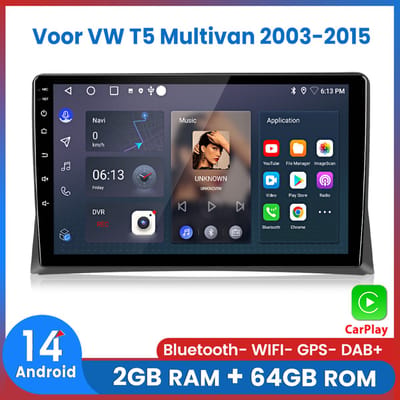 Awesafe Geschikt Voor VW Volkswagen T5 Multivan 2003 t/m 2015 - Carplay & Android Auto - 2GB+64GB - GPS Navigatie Bluetooth WIFI - 2003 2004 2005 2006 2007 2008 2009 2010 2011 2012 2013 2014 2015