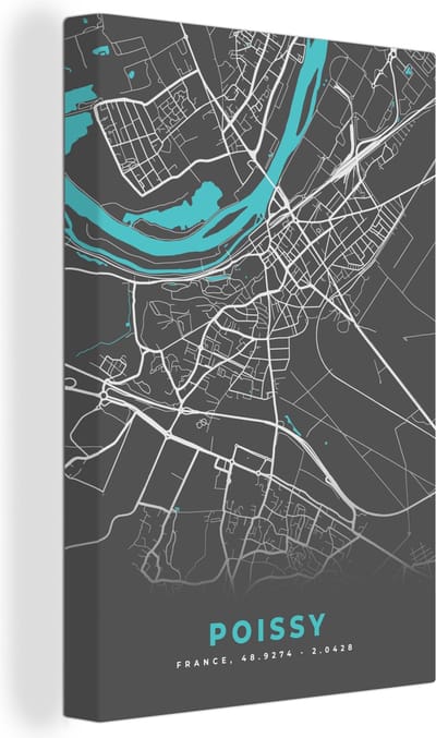 Canvas Schilderij Poissy - Stadskaart - Kaart - Plattegrond - Frankrijk - 20x30 cm - Wanddecoratie
