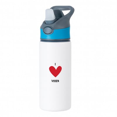 Hacebo® - Ik hou van vissen waterfles met rietje blauw - Vissen - Dieren liefhebbers - V - water fles - 650ML