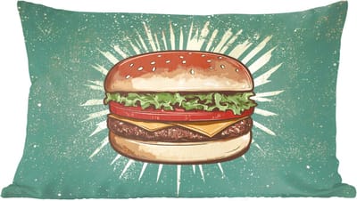 Sierkussens - Kussentjes Woonkamer - 60x40 cm - Hamburger - Illustratie - Sla - Kaas