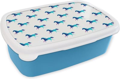 Broodtrommel Blauw - Lunchbox - Brooddoos - Meisjes - Paarden - Kristallen - Patronen - Girl - Blauw - Kinderen - Kind - 18x12x6 cm - Kinderen - Jongen