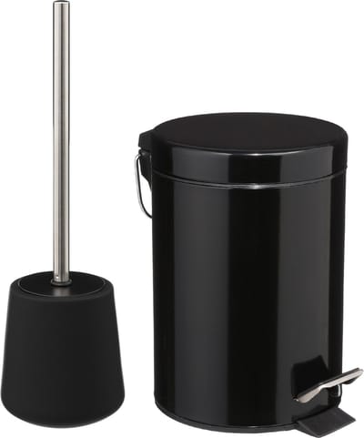 5Five Badkamer/toilet accessoires set - WC-borstel/pedaalemmer 3L- zwart - metaal/polyresin