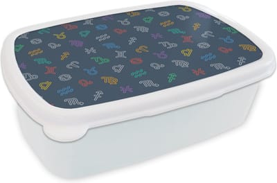 Broodtrommel Wit - Lunchbox - Brooddoos - Zodiac - Patroon - Astrologie - 18x12x6 cm - Volwassenen