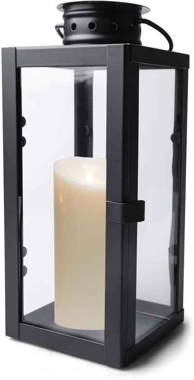Decoratieve Lantaarn - Metalen Windlicht - Buiten Decoratie - Waterbestendig Ontwerp - 24 cm Hoog - Zwart