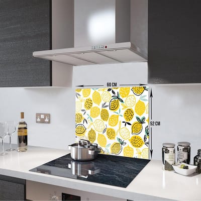 Citroen Patroon Tempered Glas Spatbescherming Voor Achter de Kookplaat 52cm x 60cm