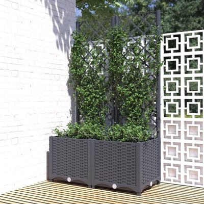 Aurixi® Plantenbak met Klimrek - Plantentrap - Plantenrek - Plantenstandaard - Grijs- 136cm x 40cm x 136