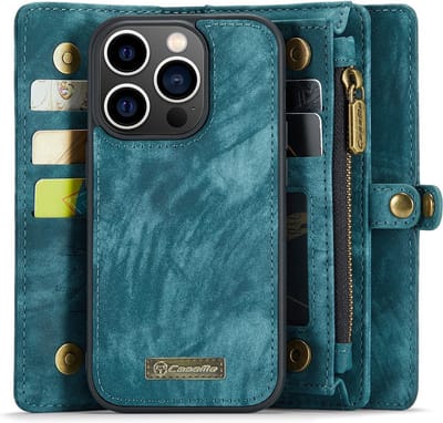 CaseMe Hoesje - Geschikt voor iPhone 15 Pro Max Hoesje - CaseMe 008 2-in-1 Book Case & Back Cover met Portemonnee - Blauw