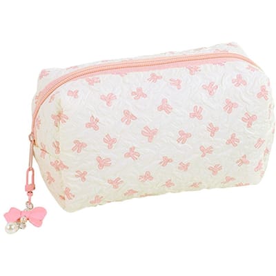 1 pièce Trousse à crayons motif nœud papillon, Fermeture éclair créative attache papillon avec pendentif perle, Fournitures scolaires fashion - Essentiel pour la rentrée rose