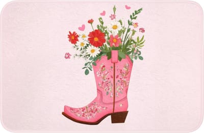 Badmat 60x40 cm - Antislip - Cowboylaarzen - Roze - Boeket - Bloemen - Badmatten voor badkamer - Badkamermat - Douchemat - Badkamer mat