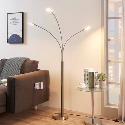 Lindby LED vloerlamp Anea, 168 cm, 3-lamps, nikkelkleurig