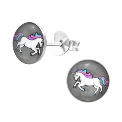 Aramat Jewels | Oorbellen | Unicorn Zilveren Oorbellen - Acryl Meisjes Cadeau | | | |7mm | Zilver | Kinderen | Verkleurd niet
