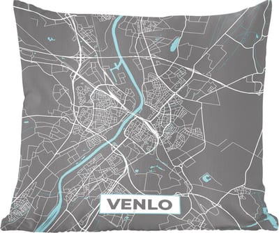 Sierkussens - Kussentjes Woonkamer - 60x60 cm - Plattegrond - Venlo - Grijs - Blauw - Stadskaart