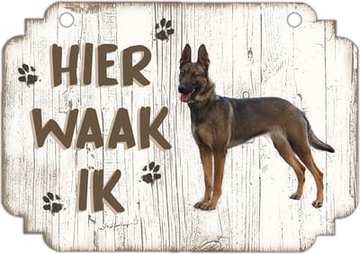 Hier Waak Ik: Duitse herder | Waakbord | Spreukenbord | Hondenras | Hond | Betreden op eigen risico | Pas Op Voor De Hond | Deurbordjes | Bewaker Van Dit Huis
