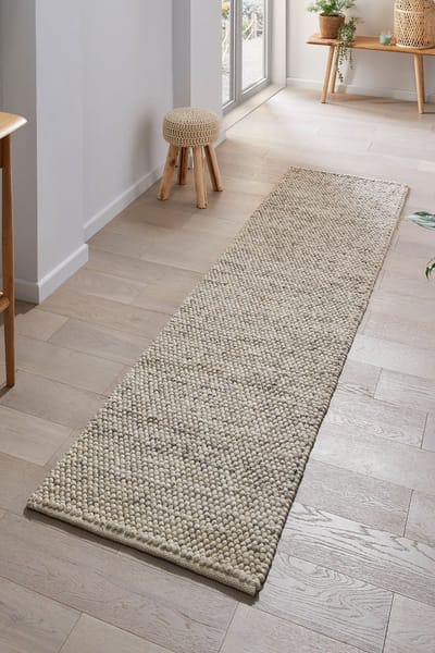 Flycarpets Loper Minerals Uni Modern Laagpolig - Wol - Bolletjes Vloerkleed - Naturel / Beige - 60x230 cm