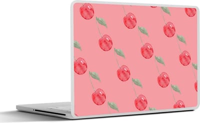 Laptop sticker - 10.1 inch - Kersen - Fruit - Roze - 25x18cm - Laptopstickers - Laptop skin - Cover