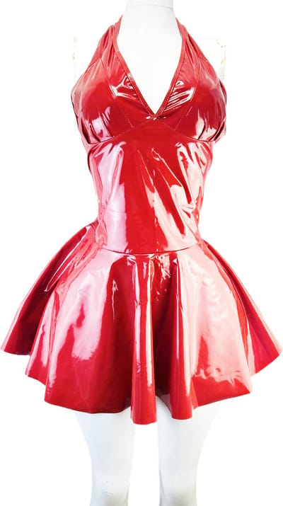 BamBella® - Erotische Jurk- Maat S/M - Rood Rollenspel sm dames sexy Glans kleding mix van Latex en stof Datex
