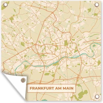 Tuin poster Frankfurt am Main - Plattegrond - Kaart - Vintage - Stadskaart - 200x200 cm - Tuindoek