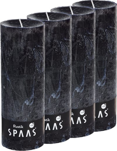 Spaas Rustieke Stompkaarsen 70/190 mm - Zwart - circa 95u - 4 kaarsen